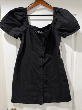 Forever 21 Black Puff Sleeve Button-Front Mini Dress size 2X
